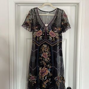 Sundance Black Maxi Dress with Floral Embroidery
